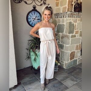 Elegant Cream Strapless Jumpsuit